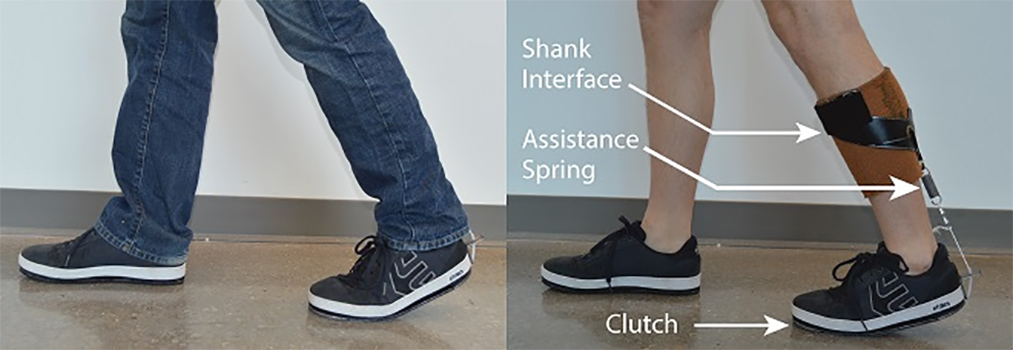 The new ankle exoskeleton design integrates into the shoe and under clothing
